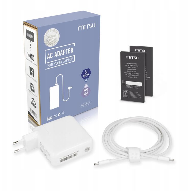 Tootefoto - Mitsu 100W USB-C, USBC, 5-20 V, 3-5A (valge) s learvutite v rgu toiteallikas