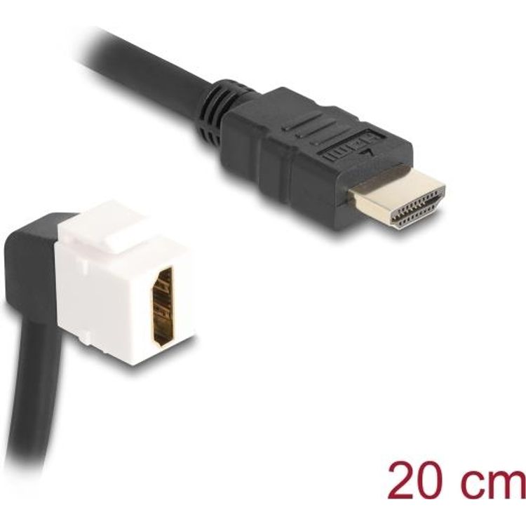 Tootefoto - Delock - HDMI-Kabel - HDMI m nnlich zu HDMI weiblich abgewinkelt, Keystone - 20cm - Schwarz / Wei - unterst tzt 8K 60 Hz (7680 x 4320) (86974)
