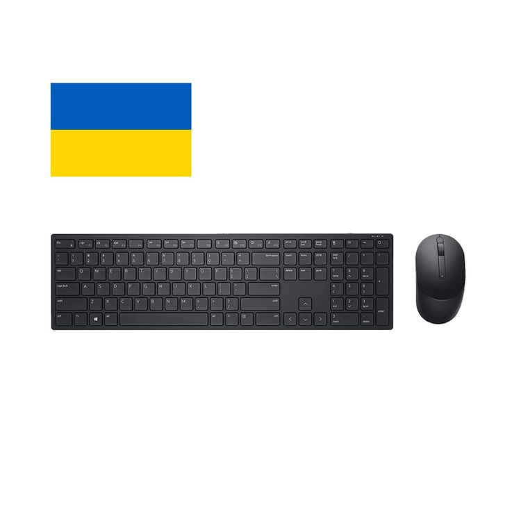Tootefoto - DELL KM5221W klaviatuur Hiir kaasa arvatud Raadioside QWERTY Ukraina Must