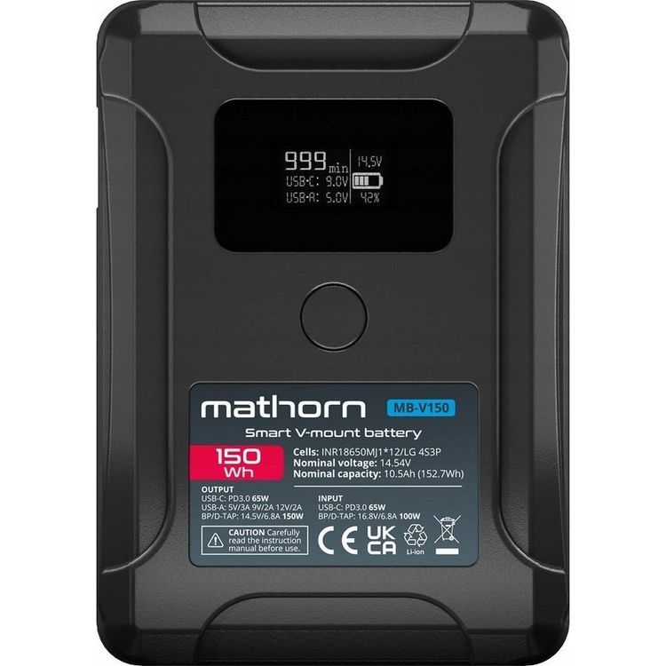 Tootefoto - Canyoni aku Mathorn MB-V150 10500mAh PD65W OLED USB-C 150Wh V-kinnitusega