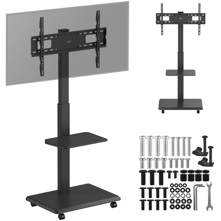 Tootefoto - Stand / Trolley TV Ergo-Office'ile, Max. koormus 50 kg / 5kg riiul, max. VESA 600X400, WBUD. Toiteallika riba, must, ER-304 B