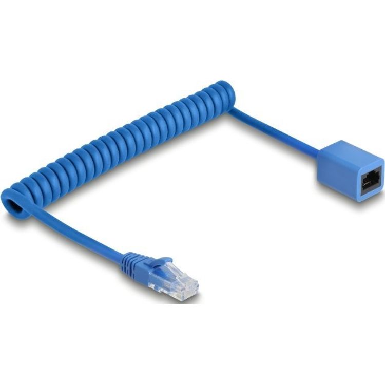 Tootefoto - Delock RJ45 Spiralkabel Stecker zu Buchse Cat.6 UTP 0.45 m bis 0.75 blau (90364)