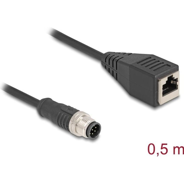Tootefoto - Delock M12 Kabel A-kodiert 8 Pin Stecker zu RJ45 Buchse PVC 0.5 m (60621)