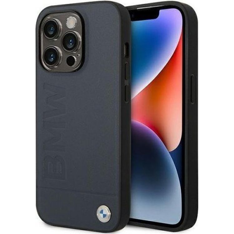 Tootefoto - BMW mbris BMW BMHMP14XSLLNA Apple iPhone 14 Pro Max tumesinine/merepunane k va mbris Nahk Hot Stamp MagSafe
