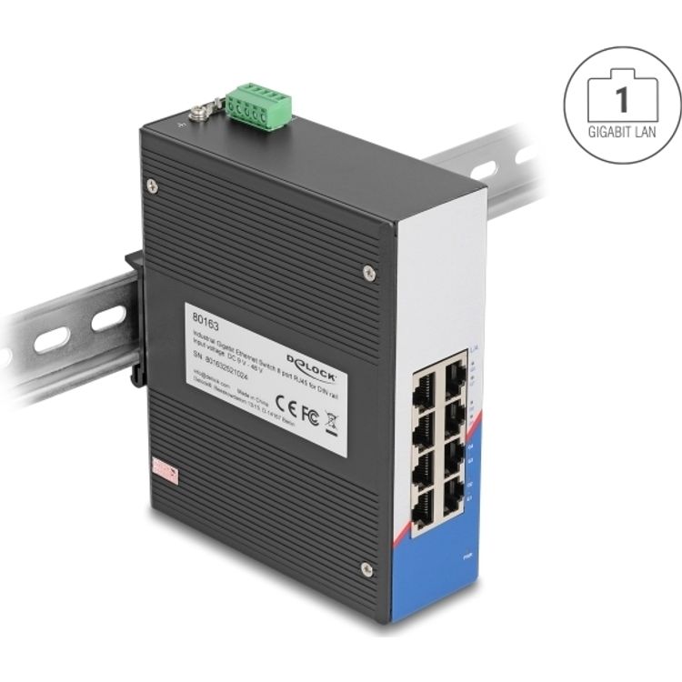 Tootefoto - Delock 80163 - Industrie Switch RJ45 f r Hutschiene - Switch - 1 Gbps (80163)
