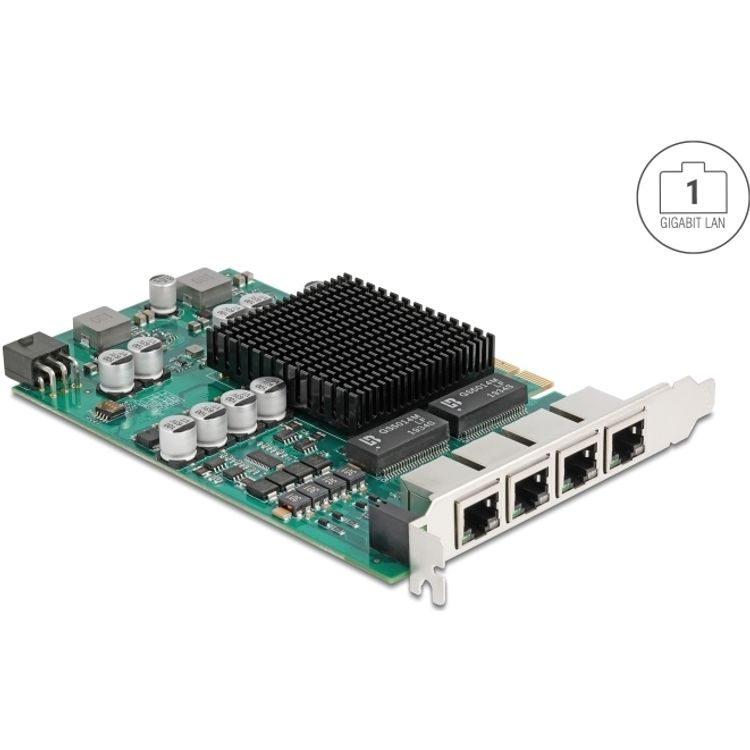 Tootefoto - Delock PCI Express x4 Netzwerkkarte Gigabit LAN 4 x RJ45 mit PoE+ i350 (86097)