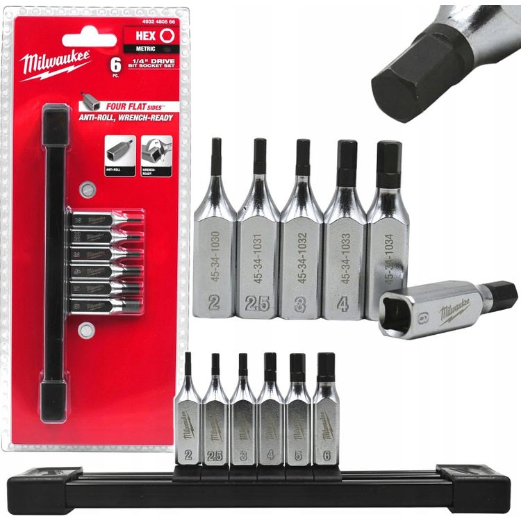 Tootefoto - MILWAUKEE SET OF SHANK SOCKETS 6 pcs. 1/4 HEX