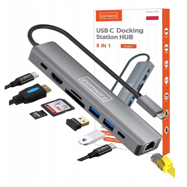 Tootefoto - HUB USB-C Przej ci wka ADAPTER 8w1 HDMI Gigabit Ethernet Macbook Pro Air M4