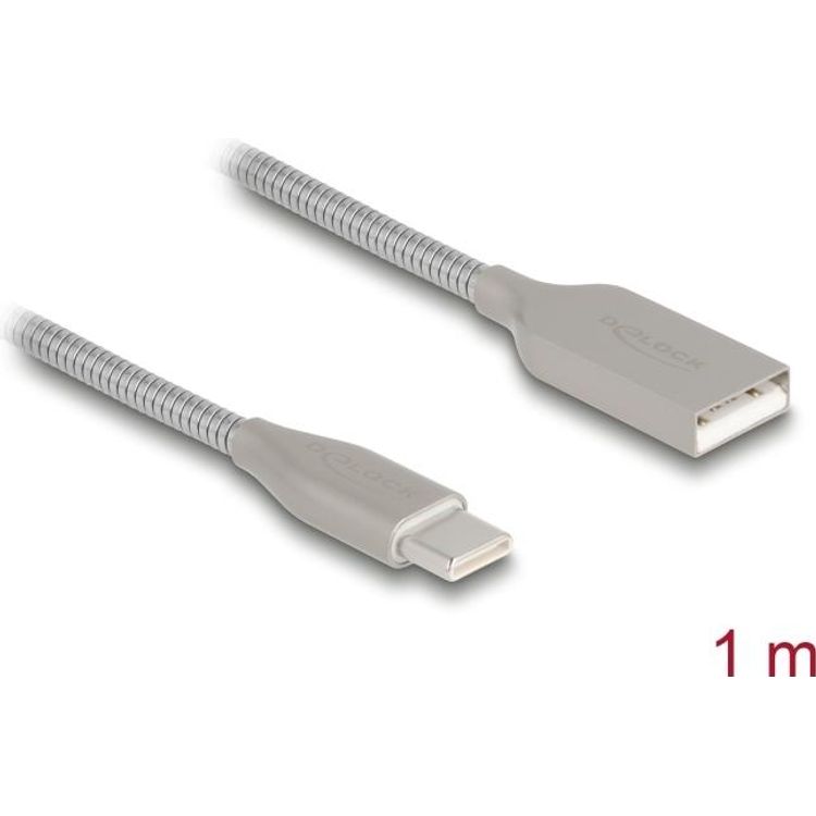 Tootefoto - Delock USB 2.0 Kabel mit Metallmantel Typ-A Stecker zu Type-C PD 3.0 60 W 1 (81258)