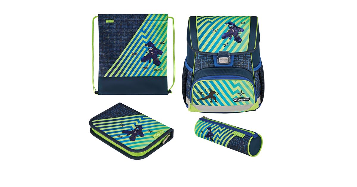 Herlitz Loop Plus Funky Ninja school bag set Boy Polyester Green Navy Backpacks Children clothes Children s and baby accessories MT Shop