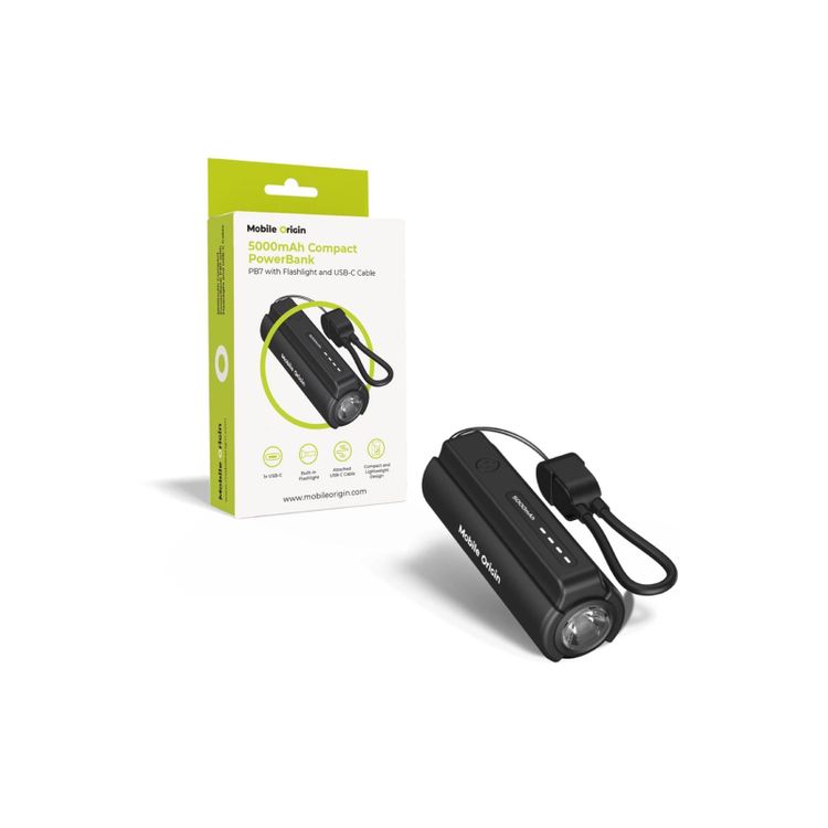 Tootefoto - Mobile Origin Compact PowerBank PB7 with Flashlight and USB-C Cable 5000mA