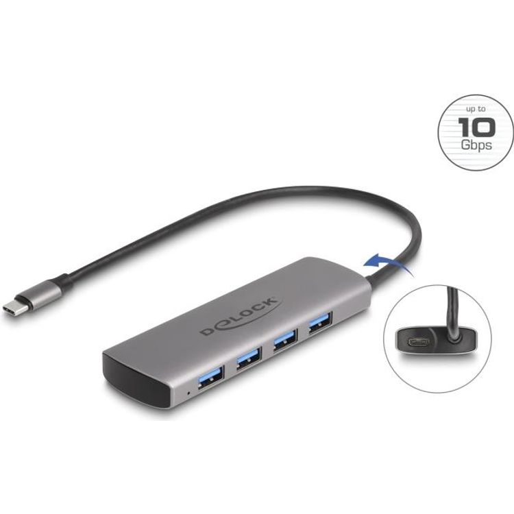 Tootefoto - Delock USB 10 Gbps 4 Port Typ-A Hub mit Type-C Anschluss und zus tzlicher (64293)