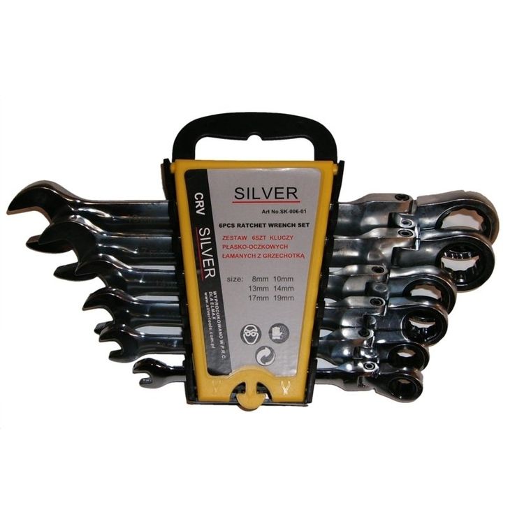 Tootefoto - Silver Zestaw kluczy p asko-oczkowych z grzechotk i przegubem 8-19mm 6szt. (SK00601)