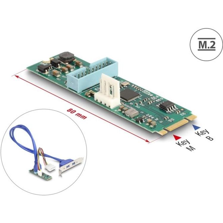 Tootefoto - Delock Konverter M.2 Key B+M Stecker zu 2 x USB 5 Gbps Typ-A Buchse mit 50 cm Kabel (61065)