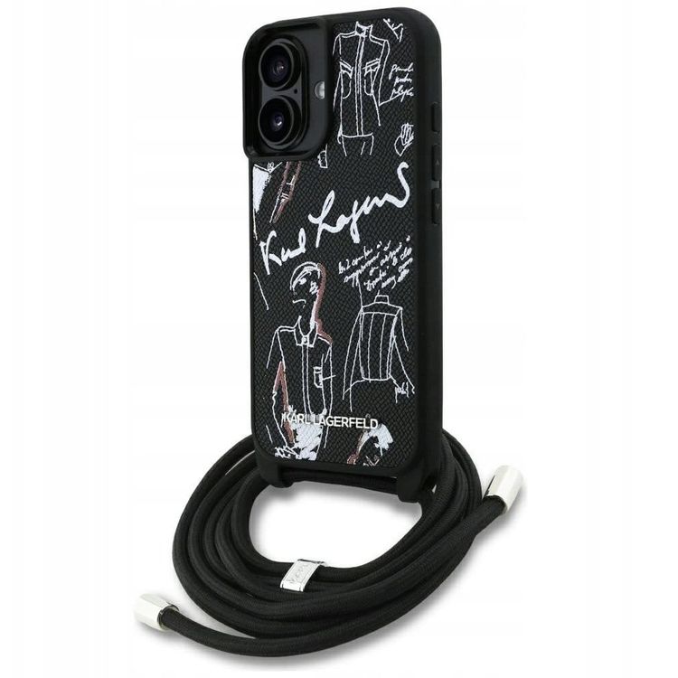 Tootefoto - Juhtum Karl Lagerfeld Crossbody tera muster ja logo magsafe jaoks iPhone 16 must