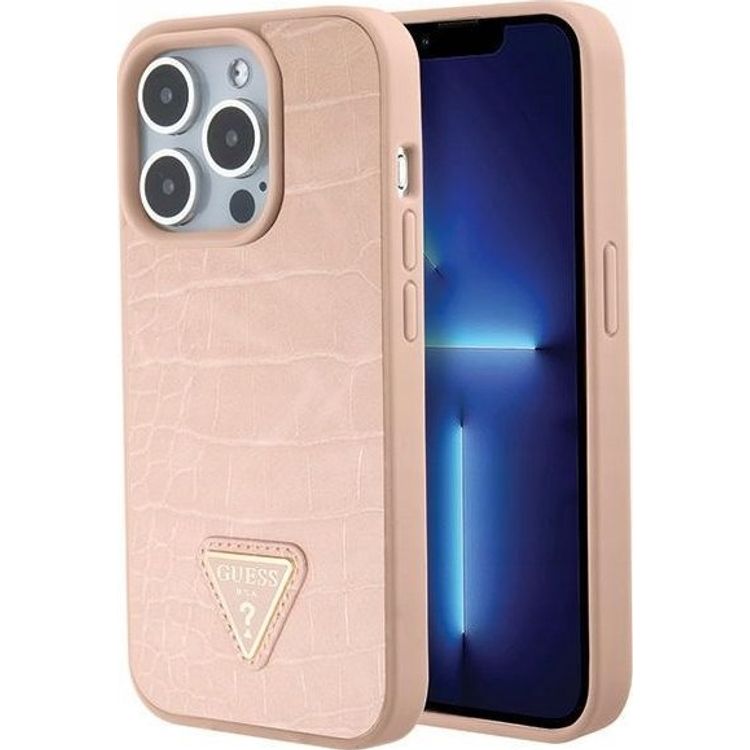 Tootefoto - Guess Guess GUHCP15LPCRTHCP iPhone 15 Pro 6,1-tolline roosa/roosa k va mbris Croco Triangle Metal Logo