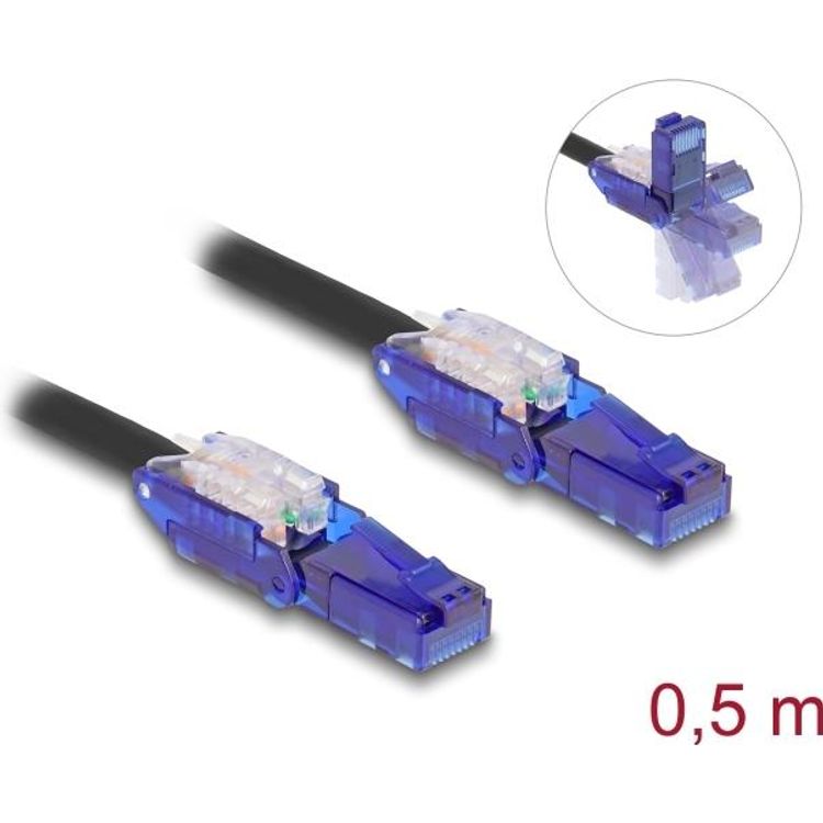 Tootefoto - Delock RJ45 Netzwerkkabel Cat.6 UTP mit 180 winkelbaren Steckern schwarz 0.5 (80925)