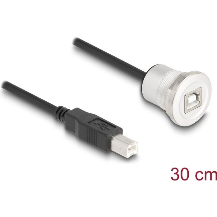 Tootefoto - Delock - USB-Verl ngerungskabel - USB Typ B (M) zu USB Typ B (W) Paneel montierbar - USB 2,0 - 30cm - Schwarz, Silber (88182)