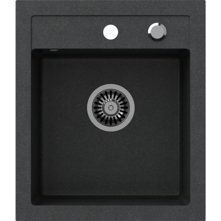 Tootefoto - Steiner JOHNNY 100 Steingran graniidist valamu, must, 1-kausiline ilma (43x50x20), sifooni ja roostevabast terasest kattega