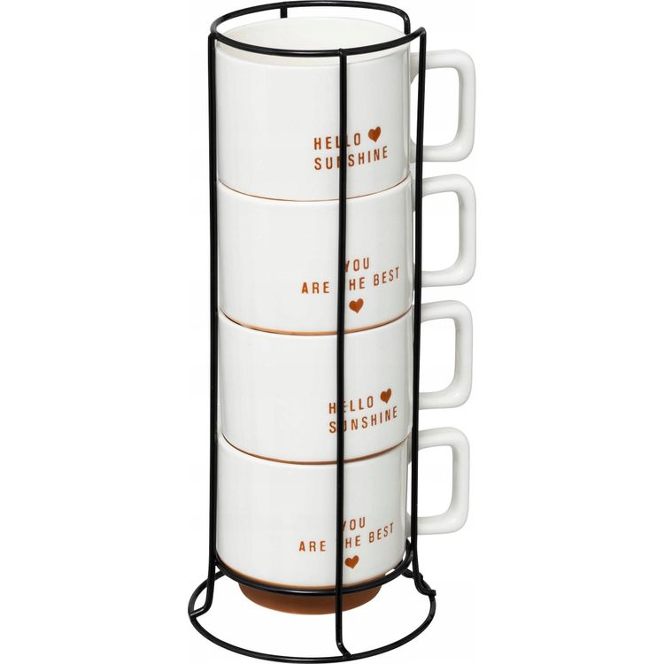 Tootefoto - Komplektis 4 HELLO portselantopsi metallalusel, 4 x 300 ml