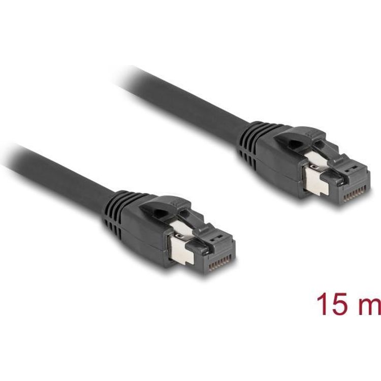 Tootefoto - Delock - Patch-Kabel - RJ-45 (M) zu RJ-45 (M) - 15,0m - 7,5 mm - SFTP, PiMF - CAT 8,1 - halogenfrei, ohne Haken - Schwarz (80238)