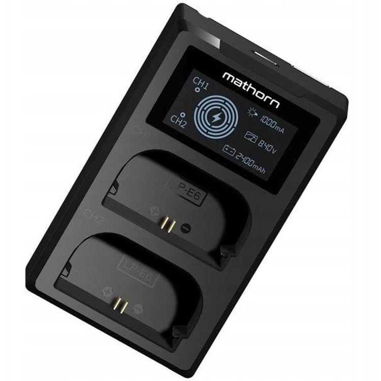 Tootefoto - Mathorn MBC-D200 USB-C kahe kanaliga laadija Canon LP-E6 jaoks