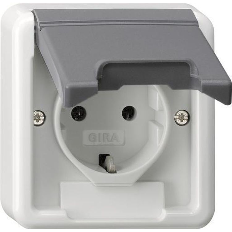 Tootefoto - GIRA 445035 SCHUKO-SteckdoseKlappdeckel+BSF OT WG AP IP44 Grau (445035)