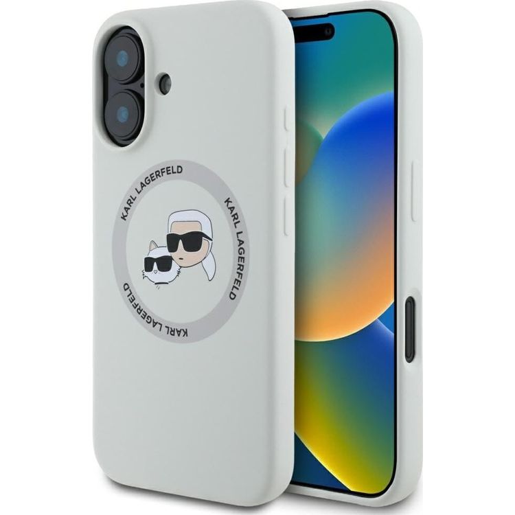 Tootefoto - Case Karl Lagerfeld Silicone Double Heads And Circle MagSafe for iPhone 16 beige