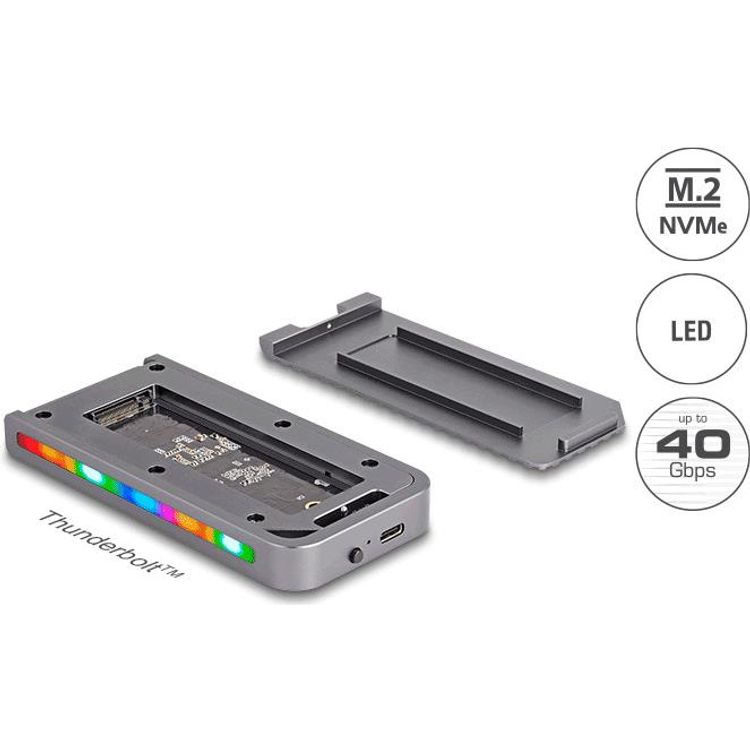 Tootefoto - Delock - Speichergeh use - 40 Gbps, Gaming-Stil, mit LED und L fter, werkzeugfrei - M.2 - M.2 NVMe Card - USB4, Thunderbolt 4, Thunderbolt 3 - Silber (42025)