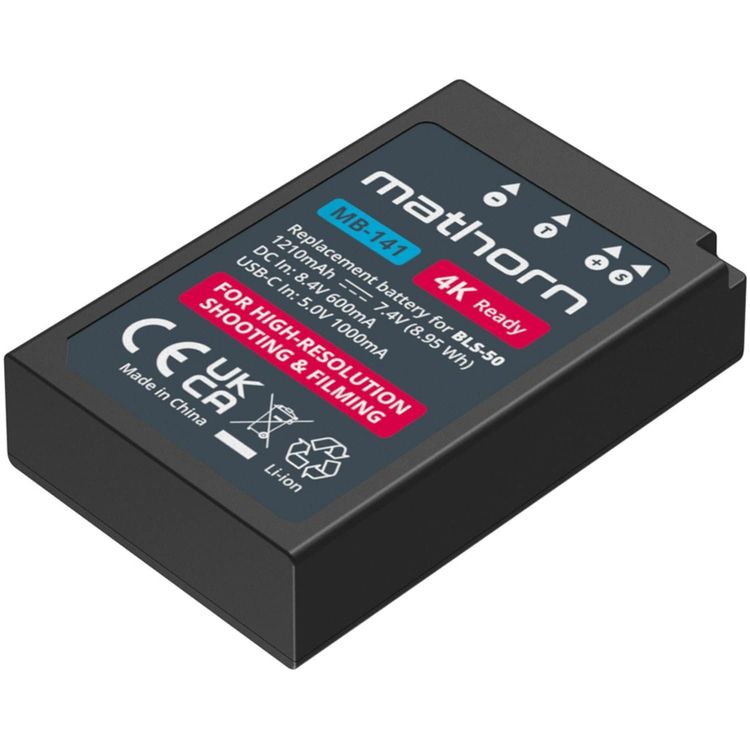 Tootefoto - Mathorn MB-141 aku 1210Mah USB-C kuni BLS-50