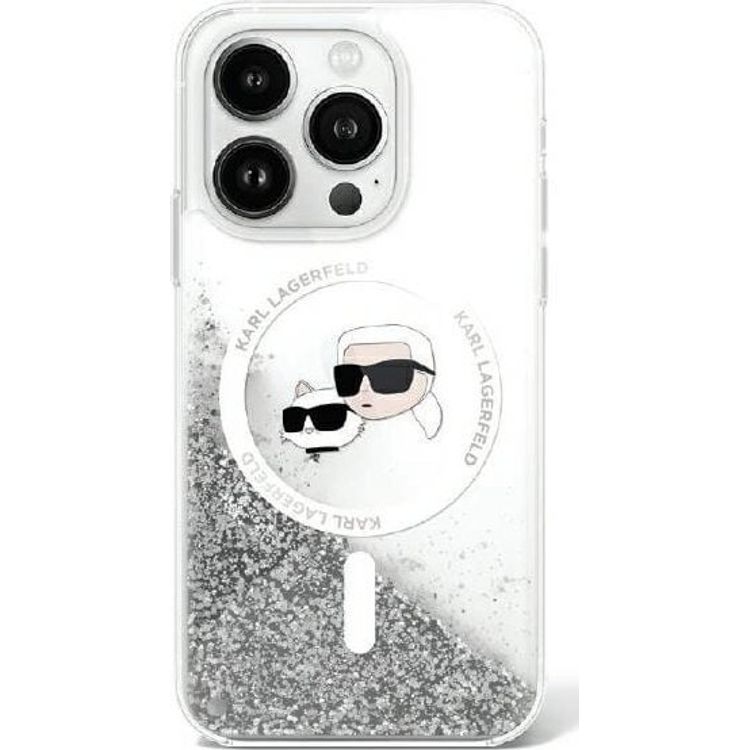 Tootefoto - Karl Lagerfeld KLHMP16LLGKCSGH iPhone16 Pro 6.3" hardcase transparent Liquid Glitter Karl&Choupette