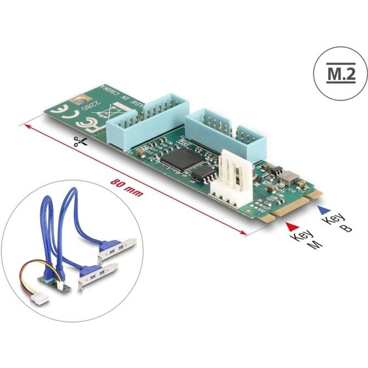 Tootefoto - Delock Konverter M.2 Key B+M Stecker zu 4 x USB 5 Gbps Typ-A Buchse mit 50 cm Kabel (61066)