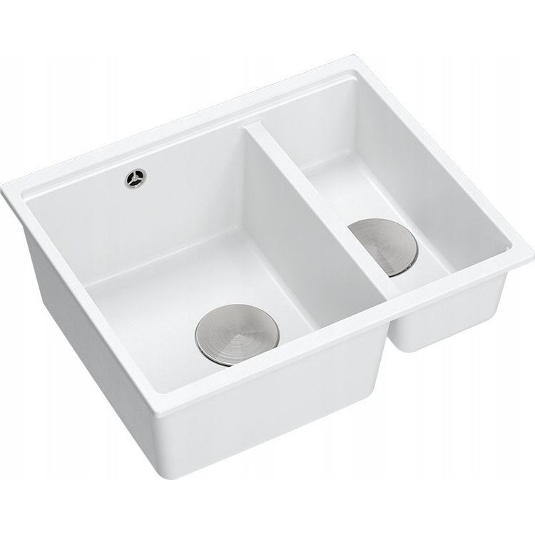 Tootefoto - GraniteQ QUADRON valamu | LOGAN 150 | graniidist k givalamu VALGE + TERAS | m dud: 56 x 46 x 22 cm | 1,5-kambriline riputatud | kapi alus alates: 60 cm