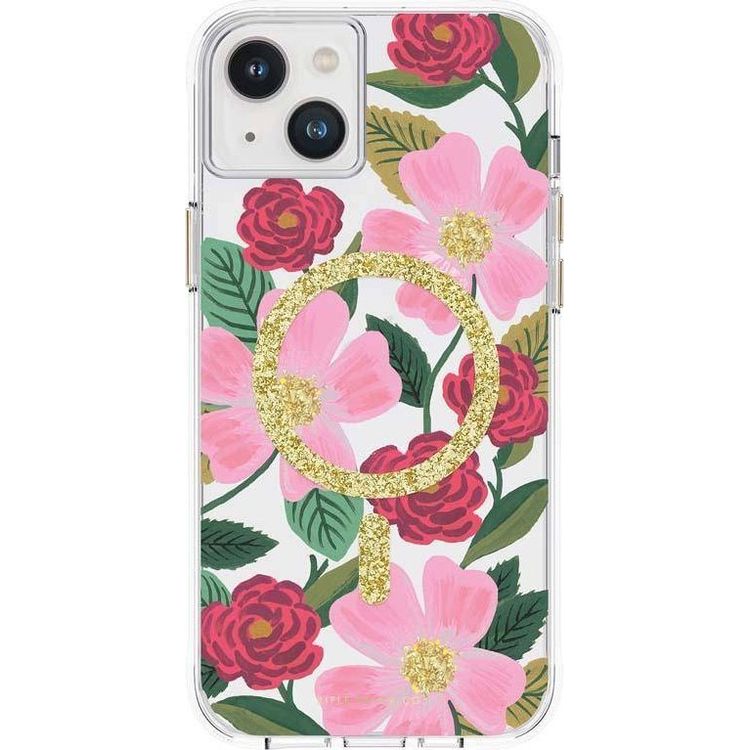 Tootefoto - Rifle Paper Clear MagSafe - Gold Embellished iPhone 14 Plus Case (Rose Garden)