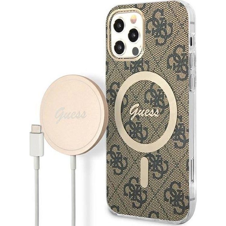 Tootefoto - Guess Guess Bundle Pack MagSafe 4G MagSafe mbris + laadija komplekt iPhone 12 / iPhone 12 Pro (pruun/kuldne)