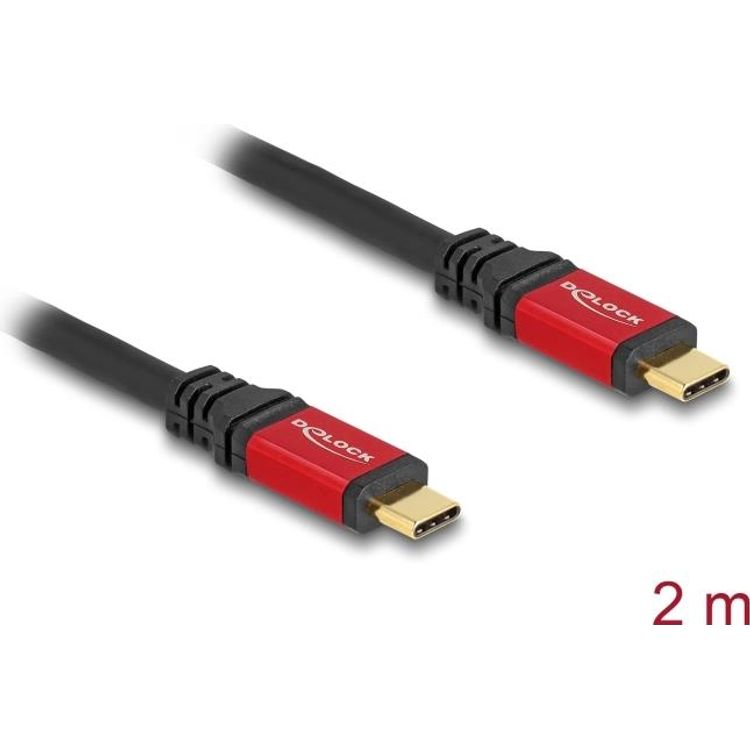 Tootefoto - Delock - USB-Kabel - 24 pin USB-C (M) zu 24 pin USB-C (M) - USB 2,0 5 A - 2,0m - unterst tzt Power Delivery 3,1, vergoldete Kontakte - Rot (80051)
