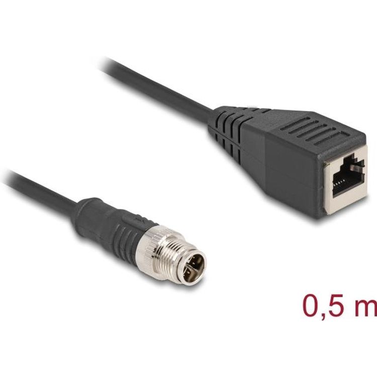 Tootefoto - Delock M12 Kabel X-kodiert 8 Pin Stecker zu RJ45 Buchse PVC 0.5 m (60623)