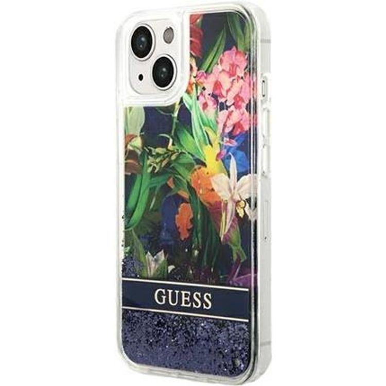 Tootefoto - GUESS Hard Cover Flower Liquid Glitter Blue, f r iPhone 14, GUHCP14SLFLSB (GUHCP14SLFLSB)