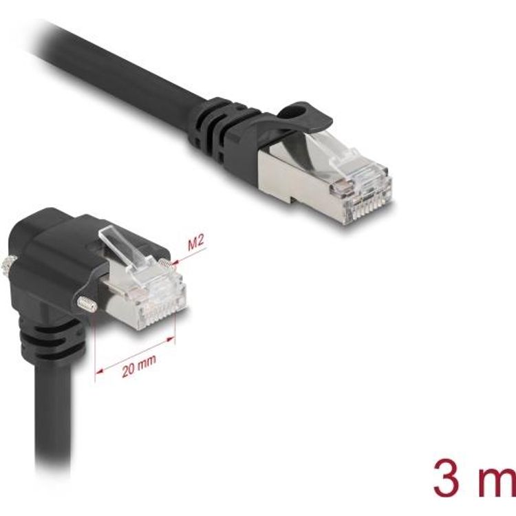 Tootefoto - Delock GigE Kamera Kabel RJ45 Stecker 90 gewinkelt mit Schrauben zu RJ45 Stecker Cat.6 S/FTP 3 m schwarz (80923)