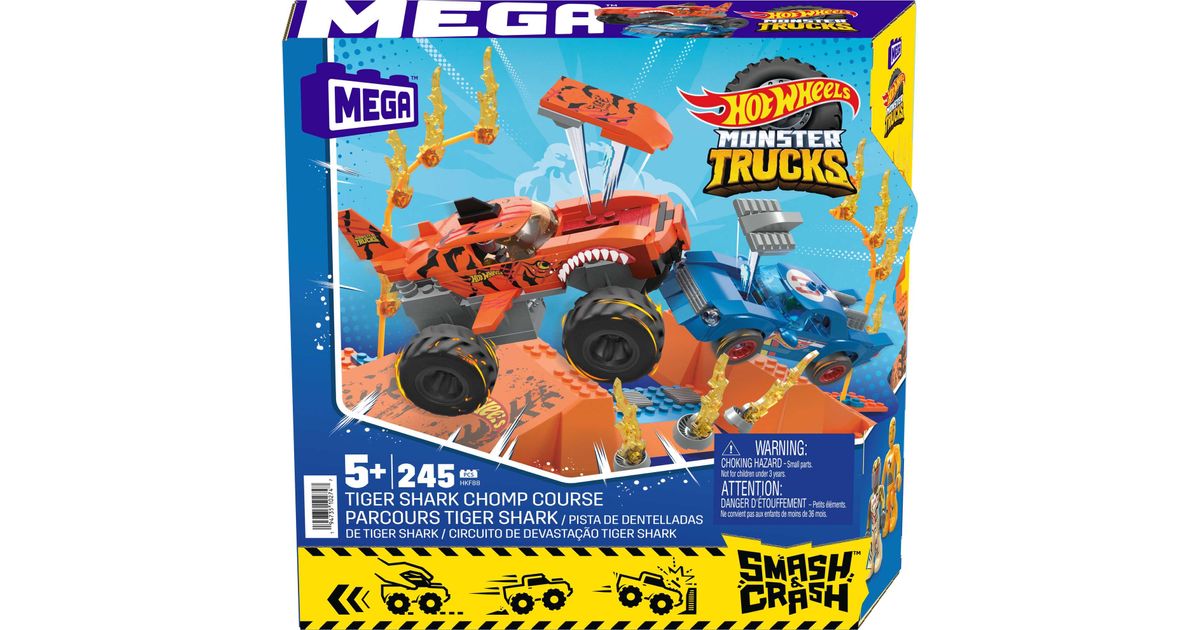 MEGA Hot Wheels Smash & Crash Tiger Shark Chomp Course Building Toy