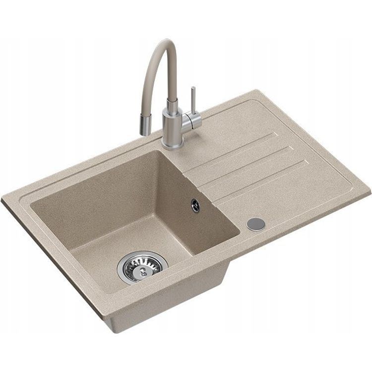 Tootefoto - Zlewozmywak BEN 111 zlewozmywak granitowy river sand 70x44 z be ow bateri z elastyczn wylewk , ze stalowym syfonem i za lepk