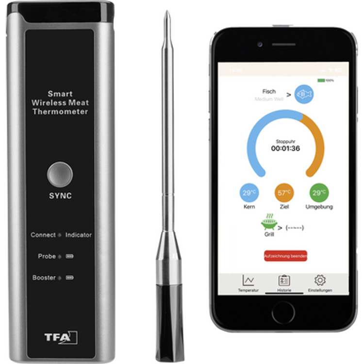 Tootefoto - Tfa Dostmann Kabelloses Bbq Fleischthermometer Smart Bbq K chen-Chef Bbq Thermometer Grey