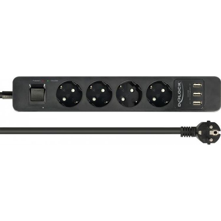 Tootefoto - DeLOCK 11209 pikendusjuhe 1,5 m 4 vahelduvvoolu kontakt Hoonesisene Must