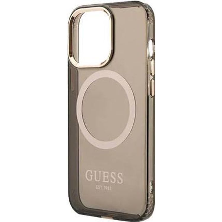 Tootefoto - GUESS Hard Cover Gold Outline Translucent MagSafe Black, for Apple iPhone 13 Pro, GUHMP13LHTCMK (GUHMP13LHTCMK)