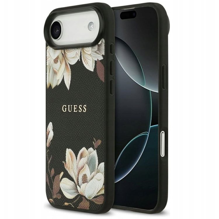Tootefoto - Guess Grained Flowers Classic Logo MagSafe case for iPhone Air black