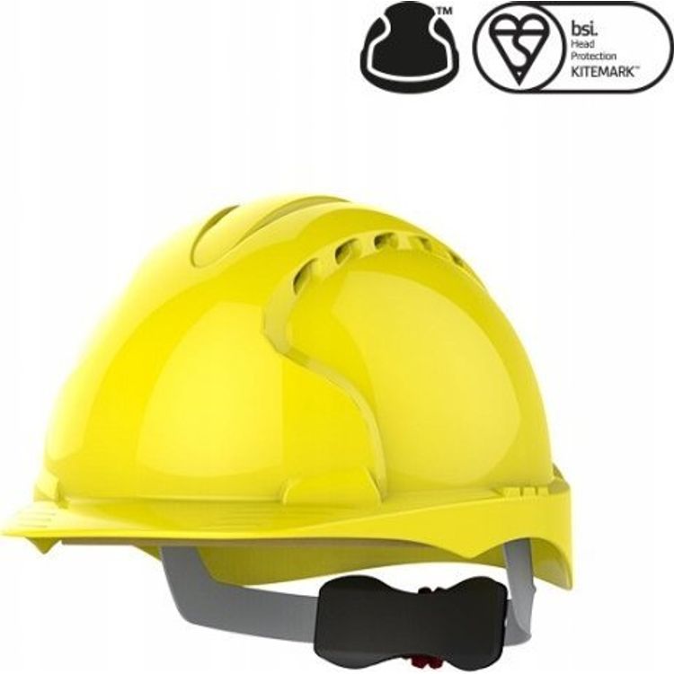 Tootefoto - JSP EVO 3 kaitsekiiver, reguleerimisnupuga, ventileeritud, kollane