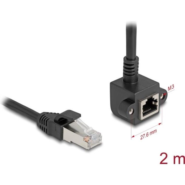 Tootefoto - Delock Netzwerk Verl ngerungskabel RJ45 Stecker zu RJ45 Buchse 90 gewinkelt Cat.6 F/UTP 2 m schwarz (81098)