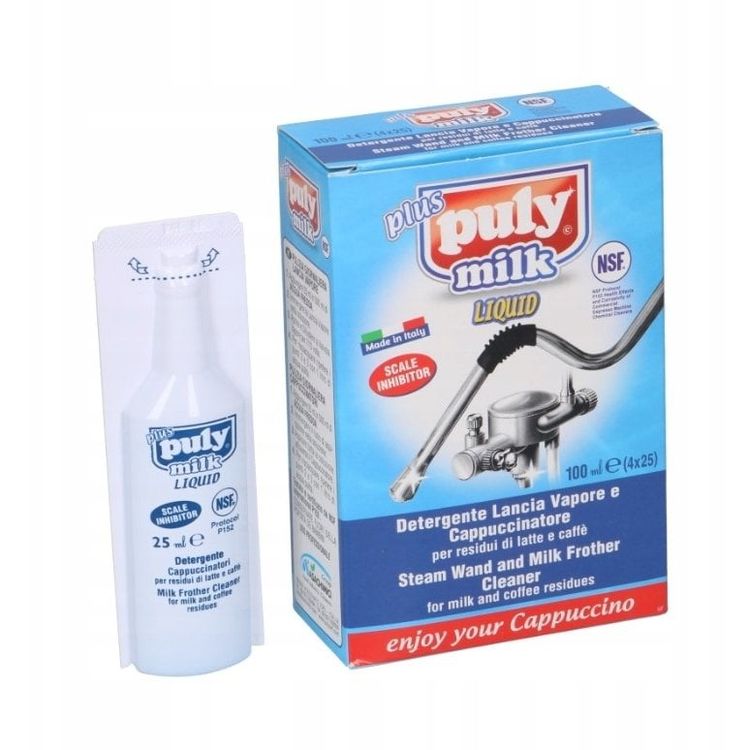 Tootefoto - PULY CAFF MILK PLUS - Vedelik piimas steemide puhastamiseks 14x25ml + anum