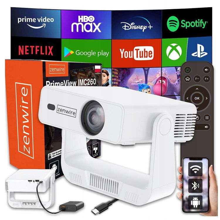 Tootefoto - Mini Projektor Przeno ny Rzutnik Android 14 WiFi 360 Full HD 4K do Telefonu Zenwire IMC260