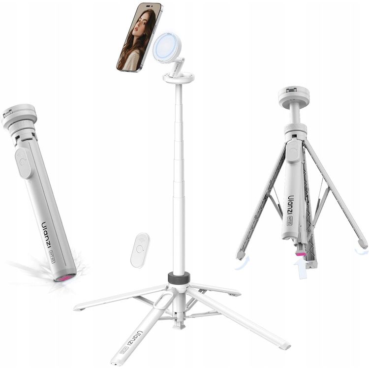 Tootefoto - Selfie Stick statiiv 1,5 m Magsafe Magnettelefoni nutitelefonile + kaugjuhtimispult / Mt85 / valge